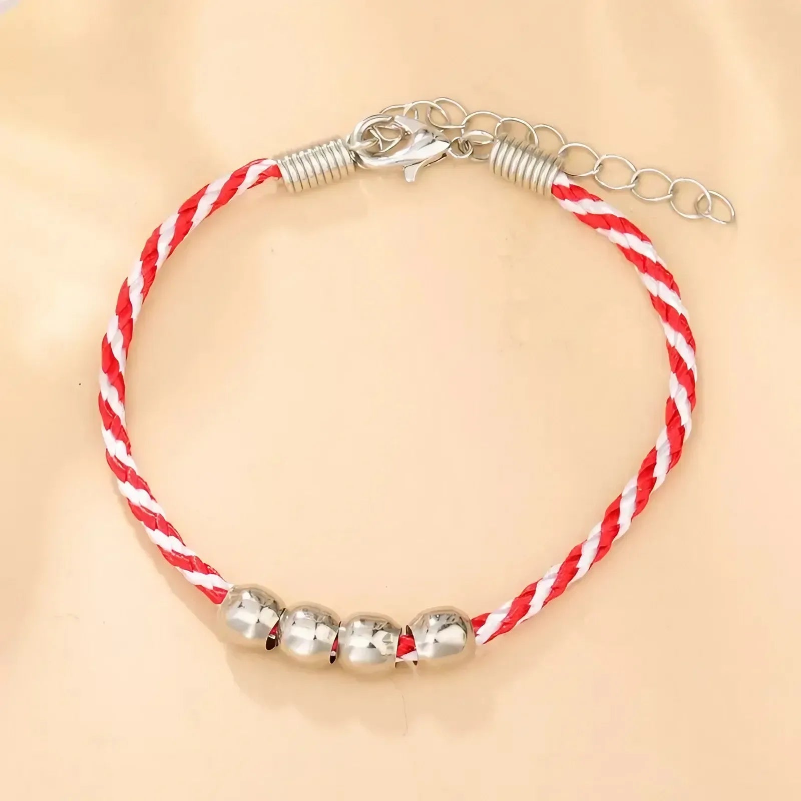 Modern Hmong Red and White Twisted Enchanted Bracelet mi maiv
