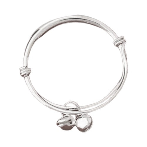 Hmong Simple Silver Bell Bangle Bracelet for Kids, 2 pieces