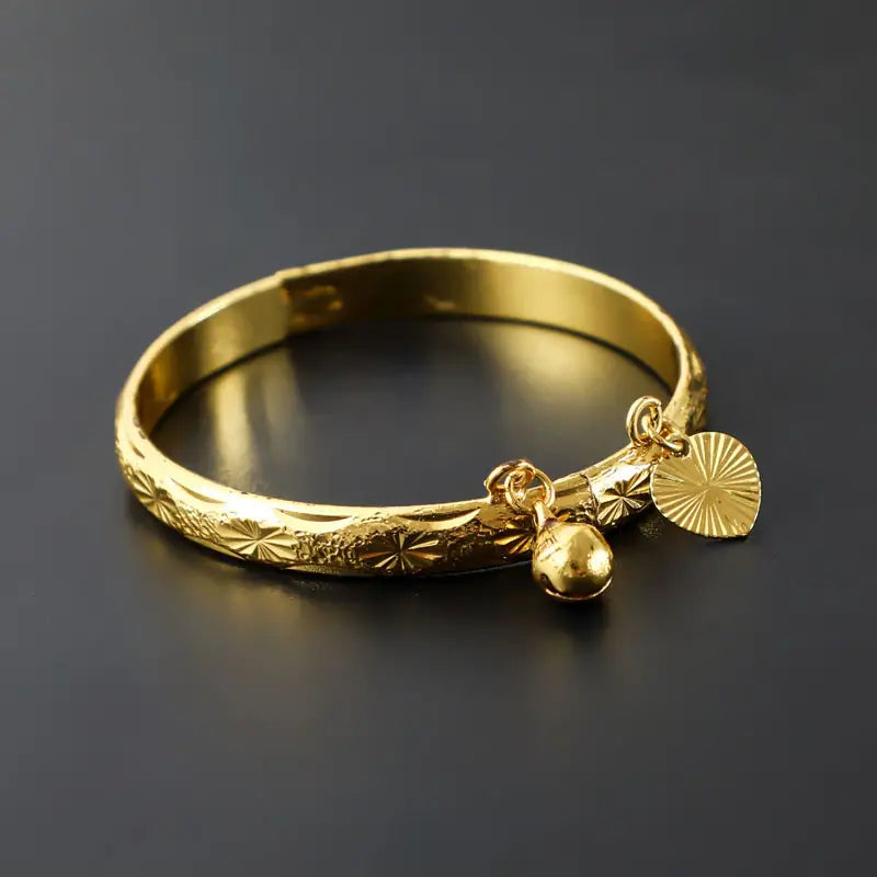 Gold Decorative Adjustable Hmong Vintage Bell Bracelet for Babies, 2 pieces mi maiv