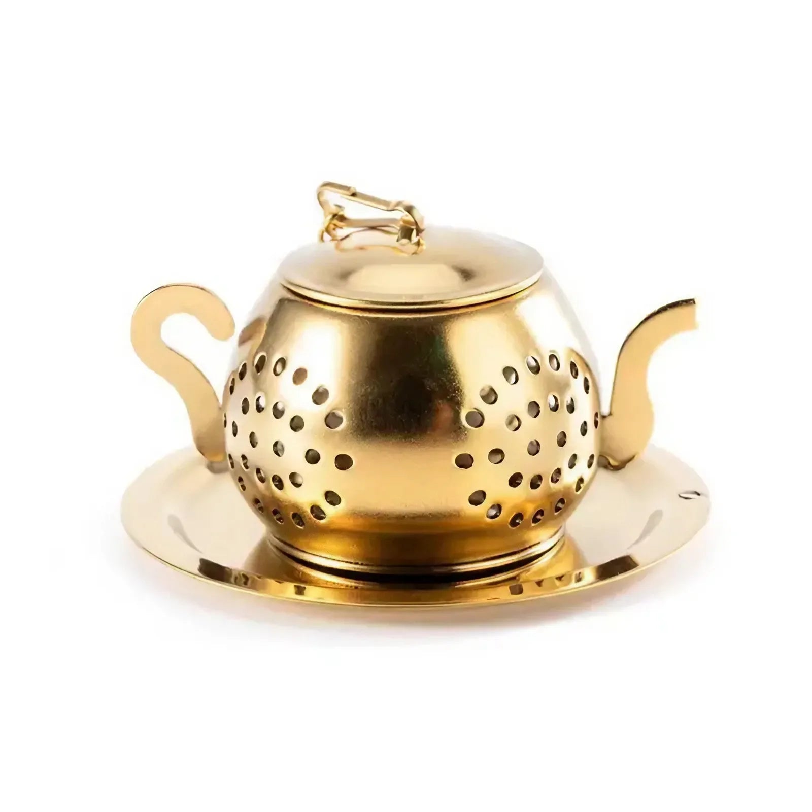 Gold Stainless Steel Loose Leaf Tea Infuser Teapot Ball with Chain and Drip Tray mi maiv