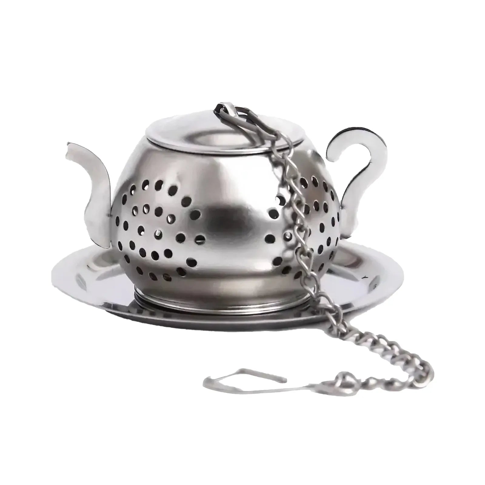 Silver Stainless Steel Loose Leaf Tea Infuser Teapot Ball with Chain and Drip Tray mi maiv
